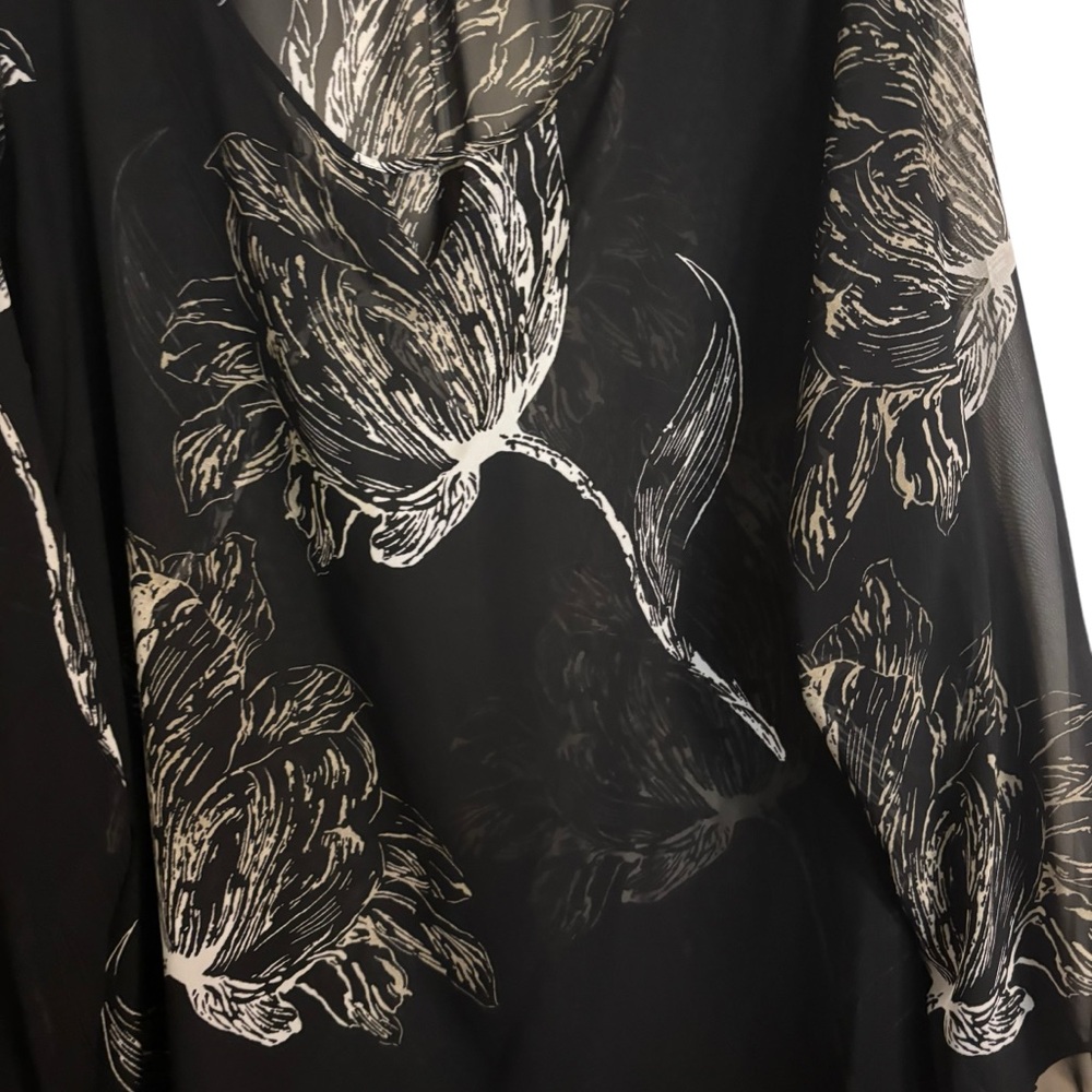 Susan Graver Black Chiffon Sheer Long Sleeve Keyhole Tunic Top  Size‎ 22W - Picture 4 of 8